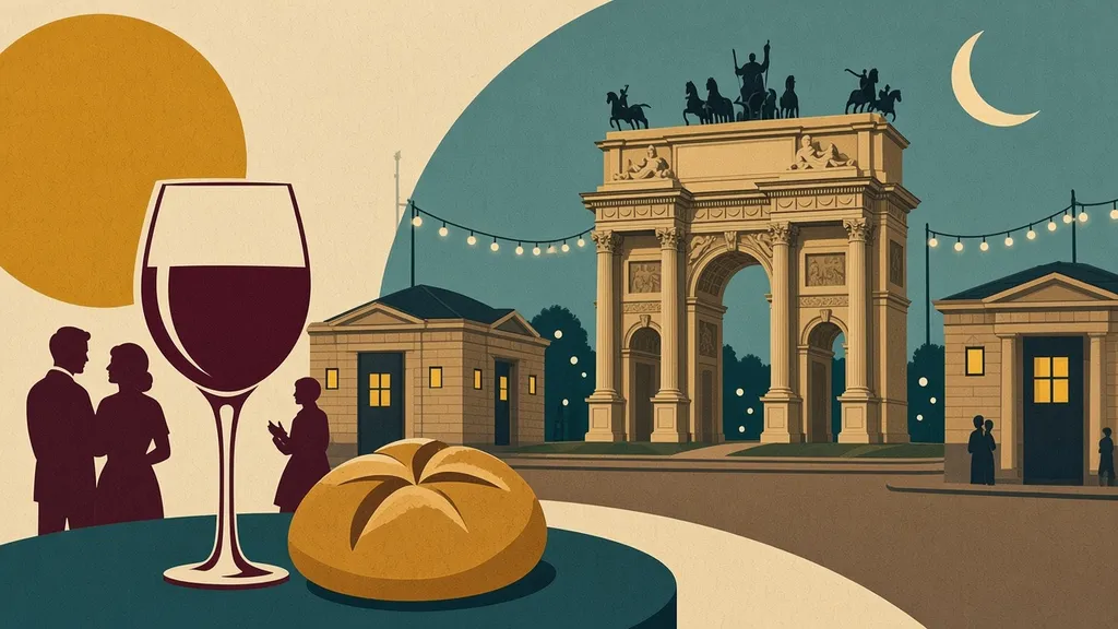 Illustrazione: l'Arco della Pace e i Dazi a fine festa
